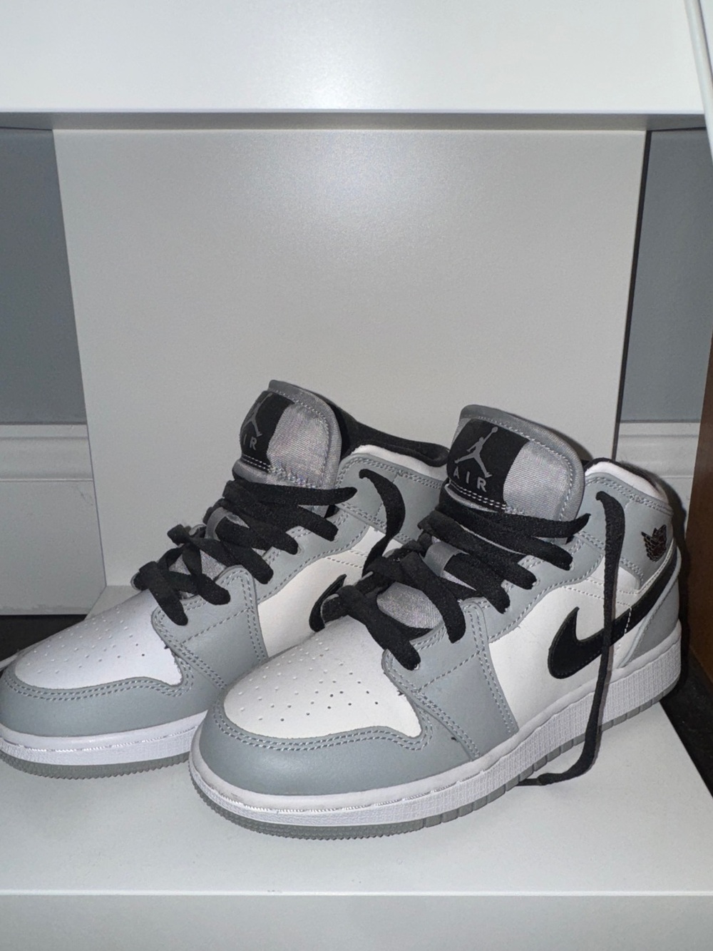 Nike Jordan 1s Kids Grey, White & Black Mid Sneakers